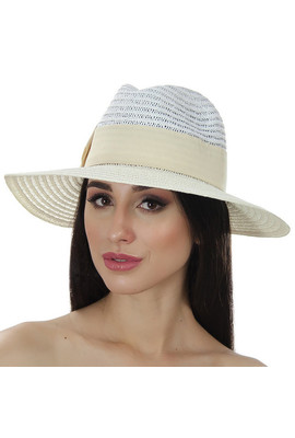 ШЛЯПА-ФЕДОРА ЖЕНСКАЯ В БЕЖЕВЫХ ТОНАХ С ЛЕНТОЙ - 124-02.09