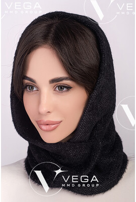 Чёрный капор из ангоры на флисе 0571