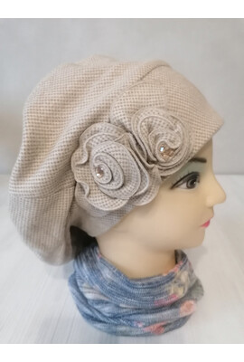 Трикотажний польський берет Едіт (Edith) бежевий меланж