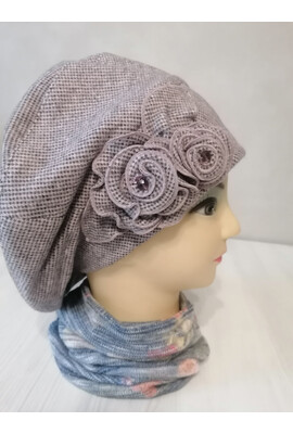 Трикотажний польський берет Едіт (Edith) рожевий меланж