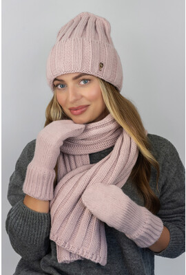 Комплект жіночий шапка+шарф+рукавички, об'ємна в'язка 5309-16 світла пудра