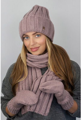 Комплект жіночий шапка+шарф+рукавички, об'ємна в'язка 5309-16 темна пудра